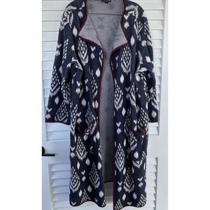 Anthony Original Long Patterned Cardigan Long Sleeves Pockets Navy Blue/White 2X